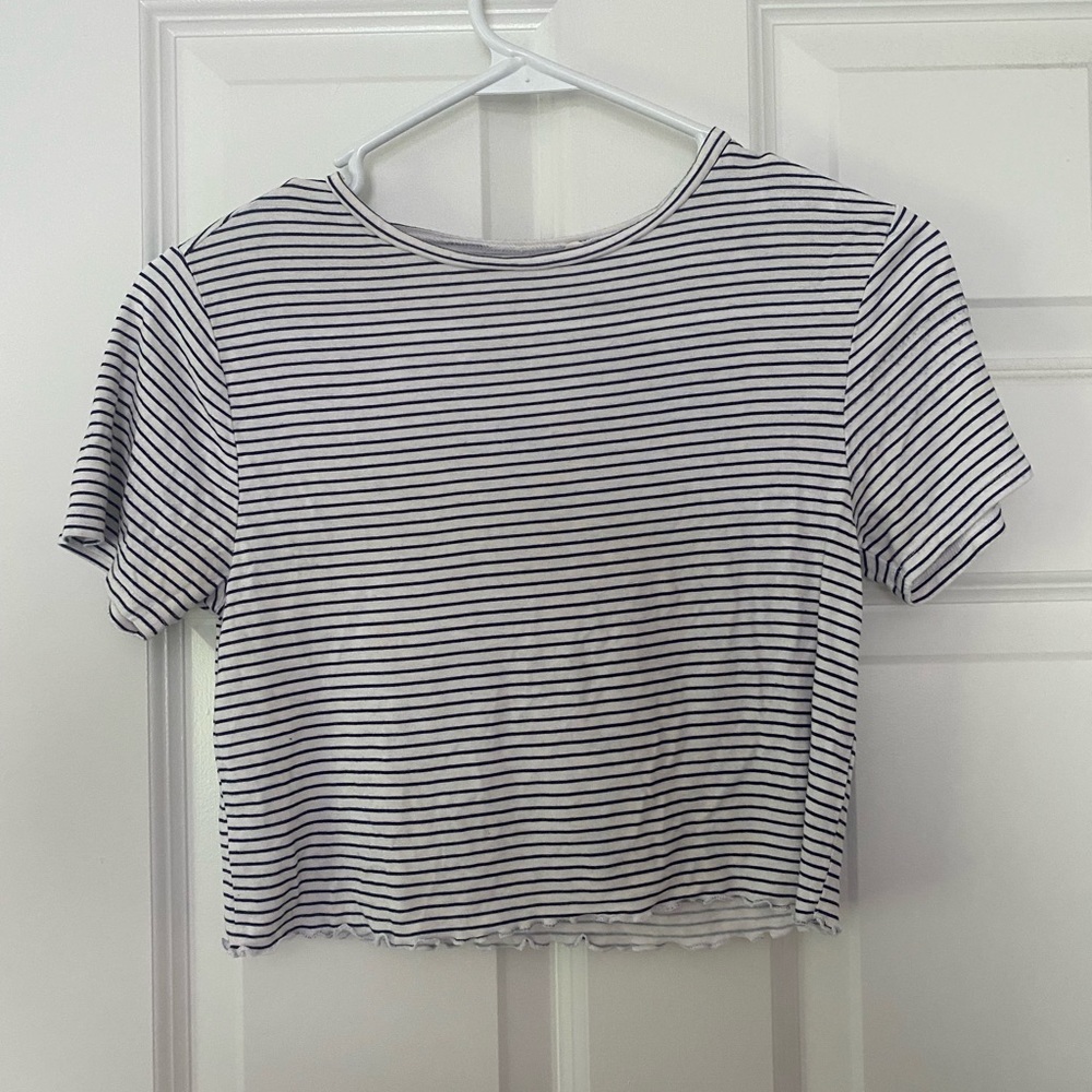 Pacsun Basics Crop Top Short Sleeve white with black stripe Size S